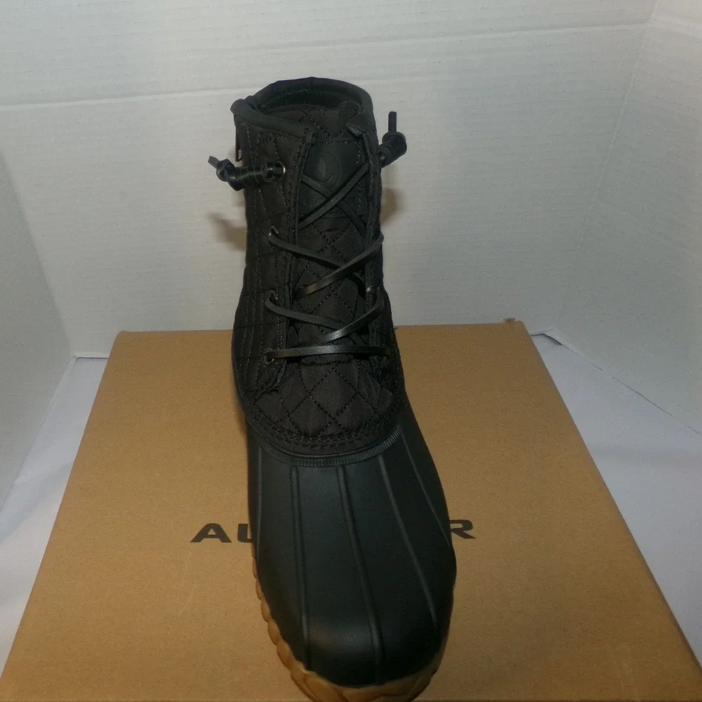 ALEADER‎ Womens Black Quilted Waterproof Duck Boots Side Zip Lace Up Ankle
